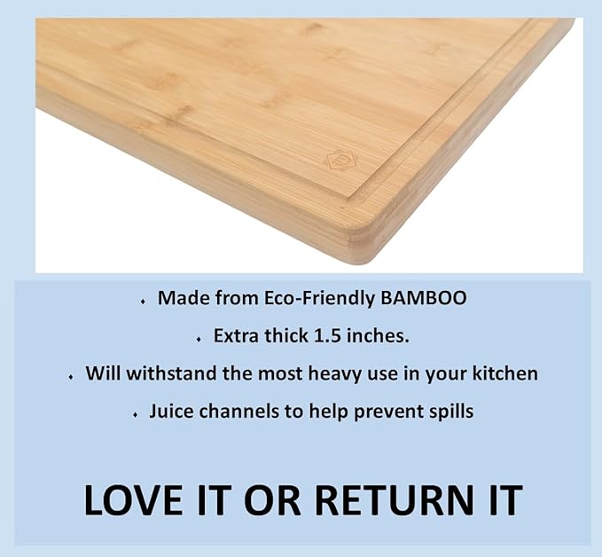 Bamboo Cutting Boards with Grooves - Wood Cutting Boards for Meat, Vegetables, and Fruits - Ideal for Charcuteries or Cheese Boards (Size 16x14x1)