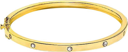 14K Solid Gold Hollow Two Tone Bangle Bracelet for Women