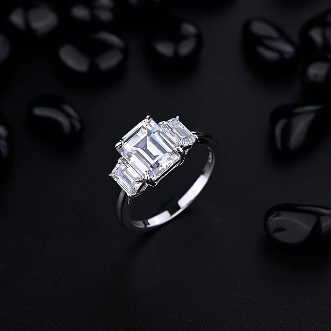 Three Stones Diamond Ring for Women | 6.5CTTW Clear Man Made Diamond Ring