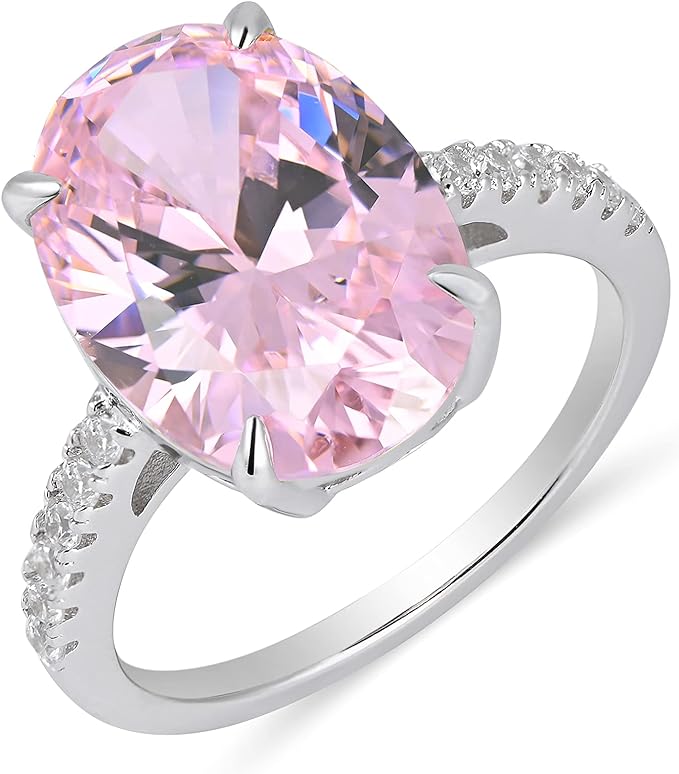 Oval Shaped Pink and White Zircons Ring | 3CTTW Diamond Rings