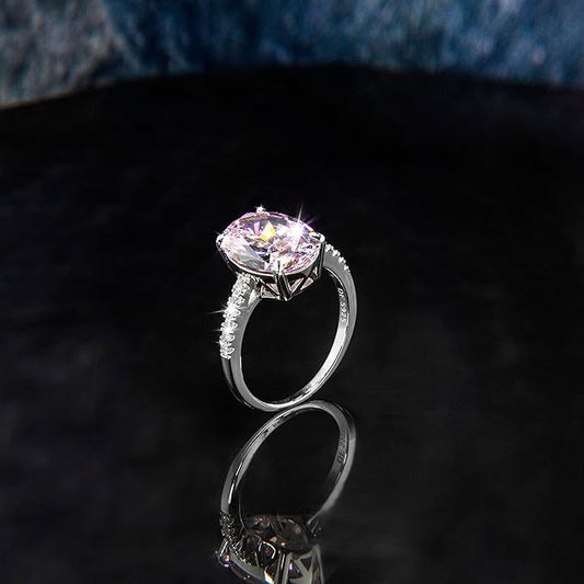 Oval Shaped Pink and White Zircons Ring | 3CTTW Diamond Rings