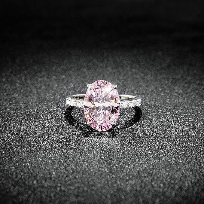 Oval Shaped Pink and White Zircons Ring | 3CTTW Diamond Rings