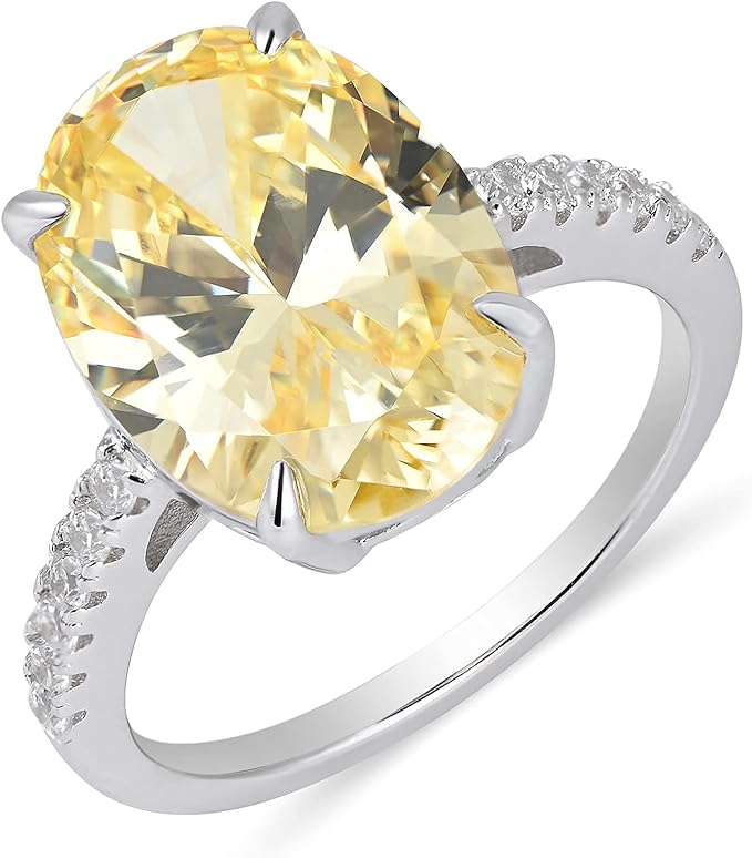 Oval Shaped Yellow and White Zircons Ring | 3CTTW Diamond Rings