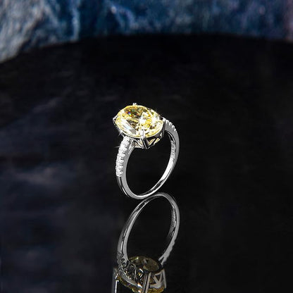 Oval Shaped Yellow and White Zircons Ring | 3CTTW Diamond Rings