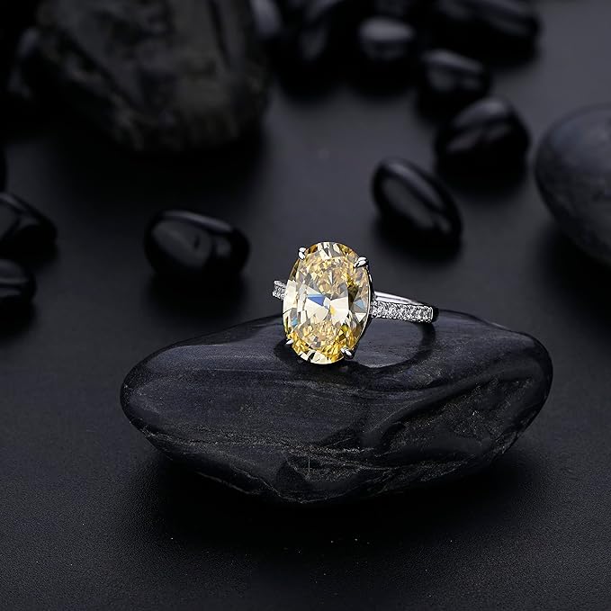 Oval Shaped Yellow and White Zircons Ring | 3CTTW Diamond Rings