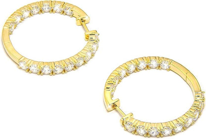 1.0CTTW Round Cut Moissanite Hoop Earrings in Gold Plating | 14K over Sterling Silver Earrings for Women