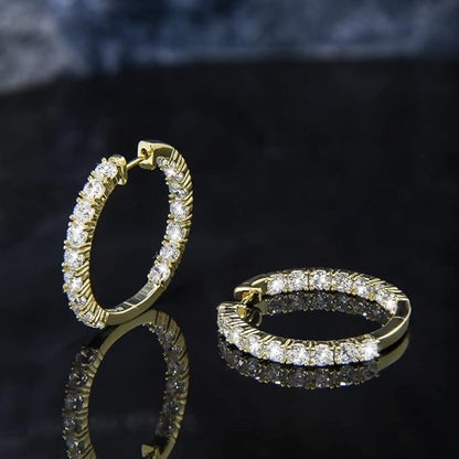 1.0CTTW Round Cut Moissanite Hoop Earrings in Gold Plating | 14K over Sterling Silver Earrings for Women