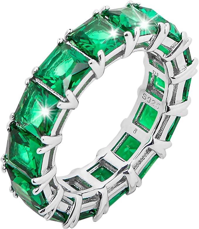 Emerald Green Man-Made Diamonds | 8CTTW Clear Eternity Band Rings For Women