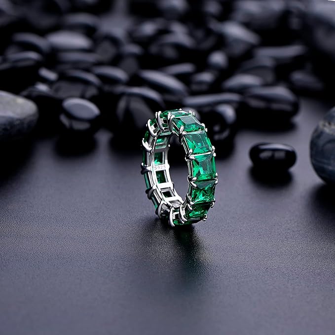 Emerald Green Man-Made Diamonds | 8CTTW Clear Eternity Band Rings For Women