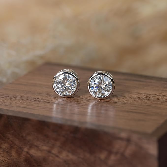 Bezel Moissanite Earrings For Women | Moissanite Stud