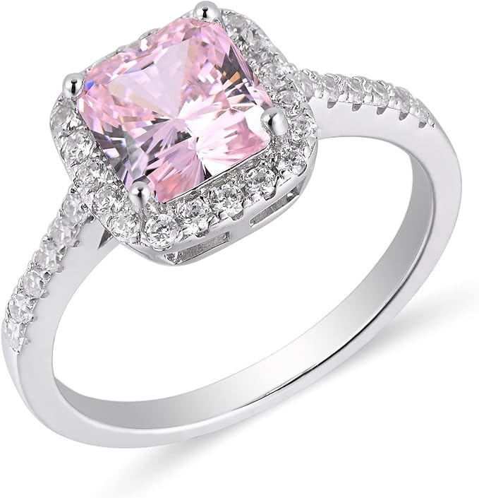 Pink Square Cut Ring | Man-Made Diamond Rings For Women