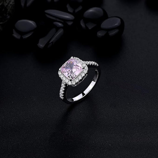 Pink Square Cut Ring | Man-Made Diamond Rings For Women