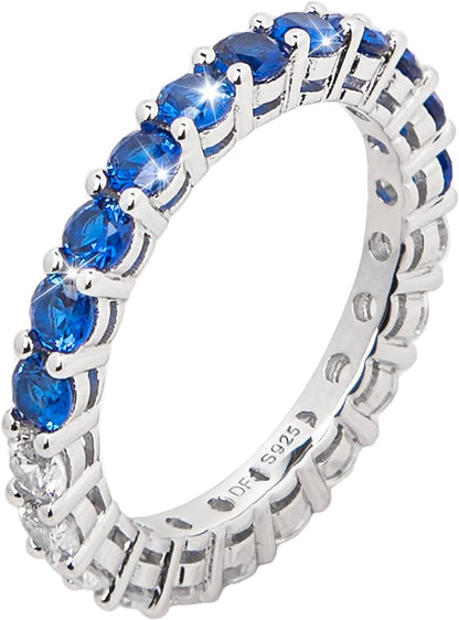 Stones Eternity Band Rings | Blue Emerald and Diamond Wedding Band