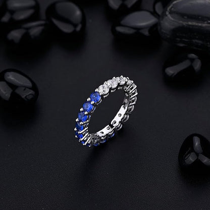 Stones Eternity Band Rings | Blue Emerald and Diamond Wedding Band