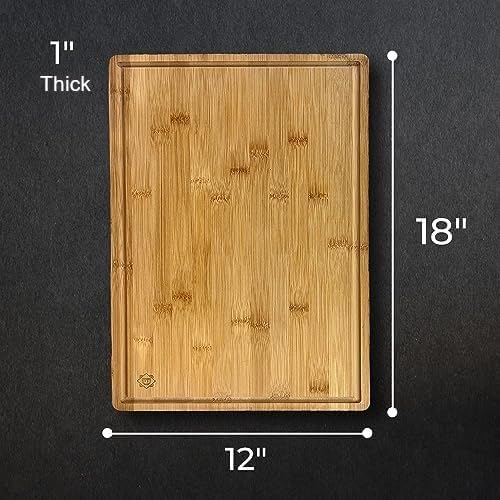 Bamboo Wood Cutting Board For Kitchen | Best For Meat, Veggies & Fruits (18 X 12 X 1 Inches )