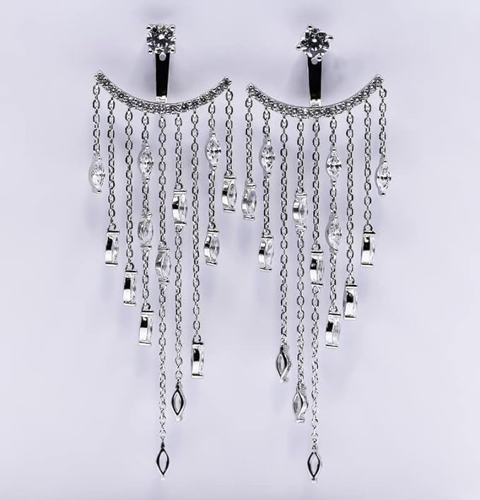 Man Made Diamond Earring Jacket For Women | Dramatic Dangle Earrings