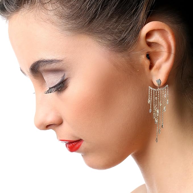 Man Made Diamond Earring Jacket For Women | Dramatic Dangle Earrings