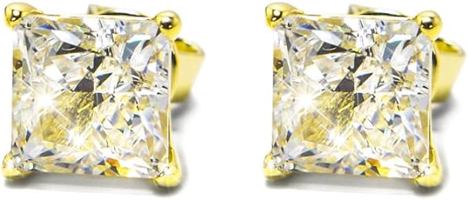 2.0CTTW Gold Princess Cut Diamond Solitaire Screwback Stud Earrings