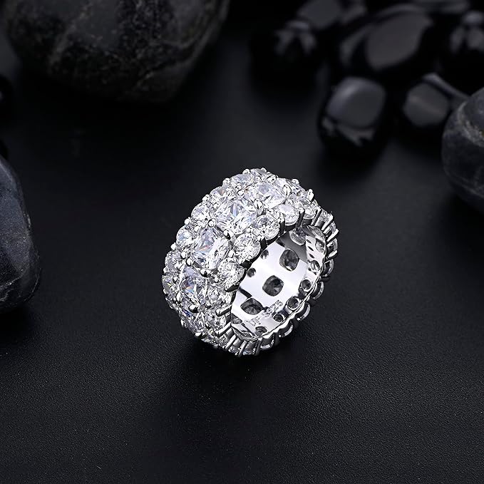 Iced Out Triple Row Diamond Fashion Ring | 23ct Full Set Man Made Eternity Band