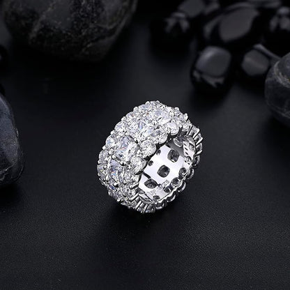 Iced Out Triple Row Diamond Fashion Ring | 23ct Full Set Man Made Eternity Band