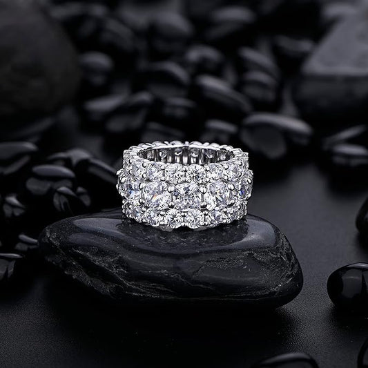 Iced Out Triple Row Diamond Fashion Ring | 23ct Full Set Man Made Eternity Band