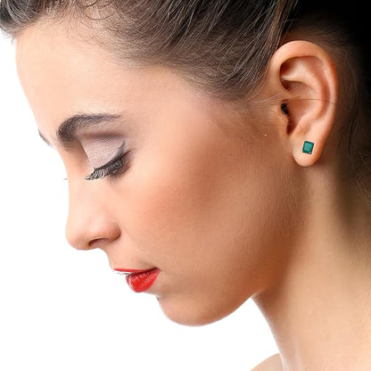 Emerald Earring | Green Gemstone Studs | Halo Earrings for Women