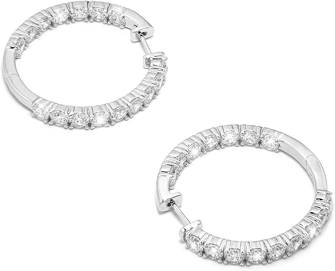 1.0CTTW Round Cut Moissanite Hoop Earrings in Silver Plating | 14K over Sterling Silver Earrings for Women