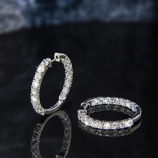 1.0CTTW Round Cut Moissanite Hoop Earrings in Silver Plating | 14K over Sterling Silver Earrings for Women