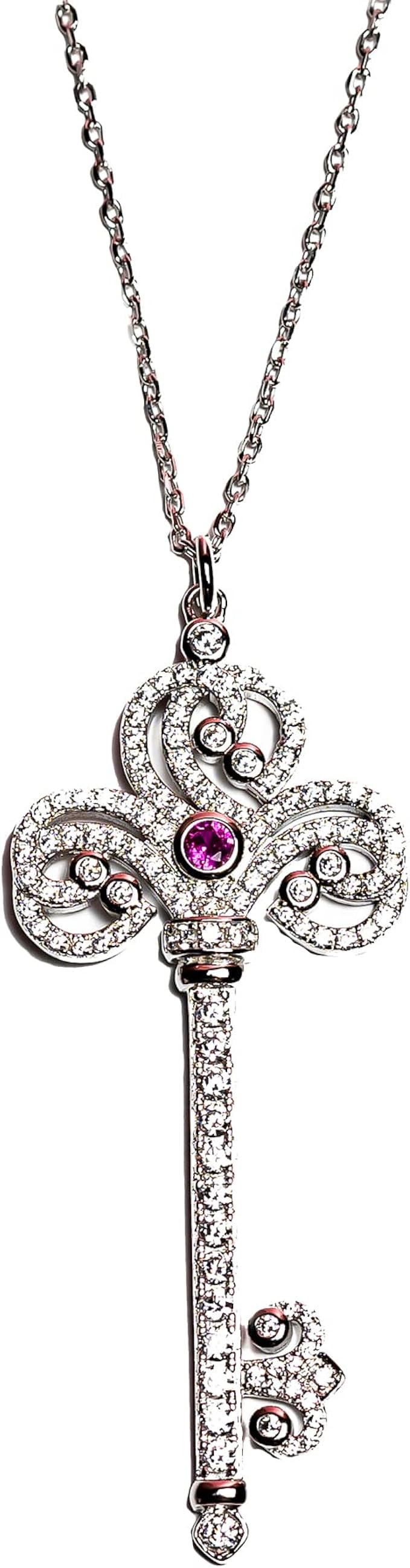 Man Made Diamond Scroll Key Pendant Necklace | Diamond Pendant Necklace For Women