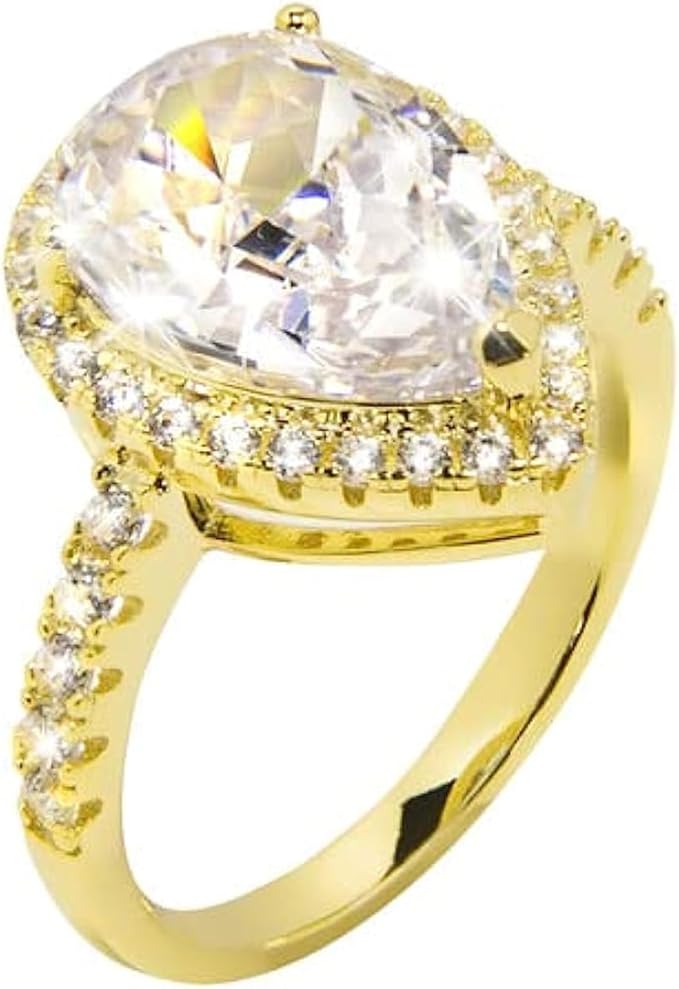 14K Gold Teardrop Stone Women Ring | 5CT Man-Made Diamond Ring For Women