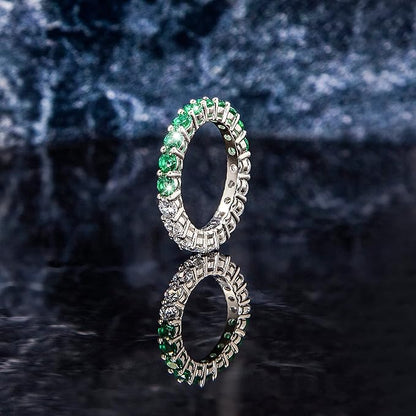 Stones Eternity Band Rings | Green Emerald and Diamond Wedding Band