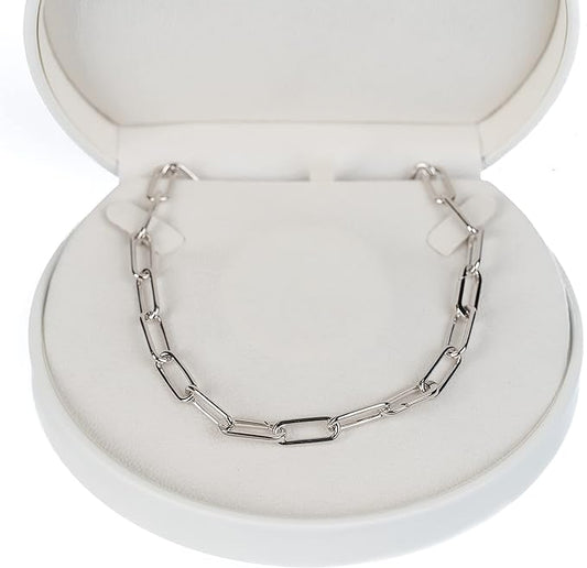 925 Sterling Silver Paperclip Necklace Bracelet Chain for Women