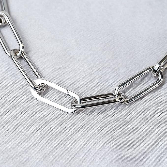 925 Sterling Silver Paperclip Necklace Bracelet Chain for Women