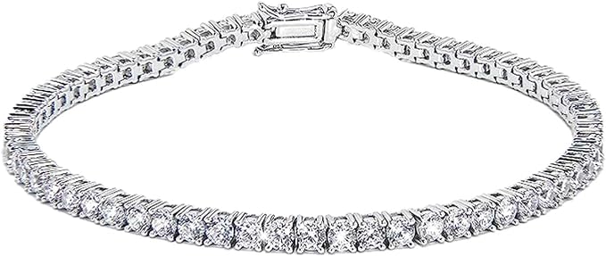 8CTTW Man-Made Tennis Bracelet in Sterling Silver | Diamond Bracelets for Women