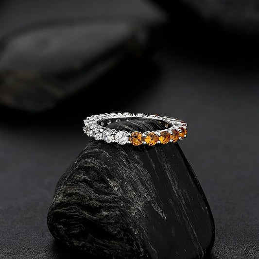 Stones Eternity Band Rings | Yellow Emerald and Diamond Wedding Band