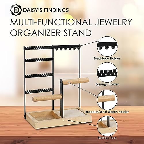 Jewelry Organizer Stand Necklace Holder with 10 Hooks | 4 Tier Jewelry Rack Necklace Holder ( Black)