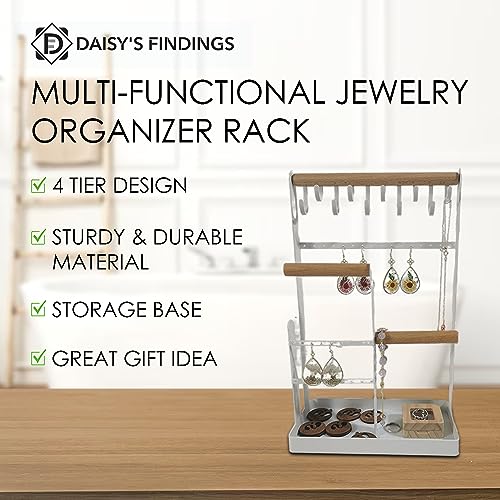 Jewelry Organizer Stand Necklace Holder with 10 Hooks | 4 Tier Jewelry Rack Necklace Holder ( White)